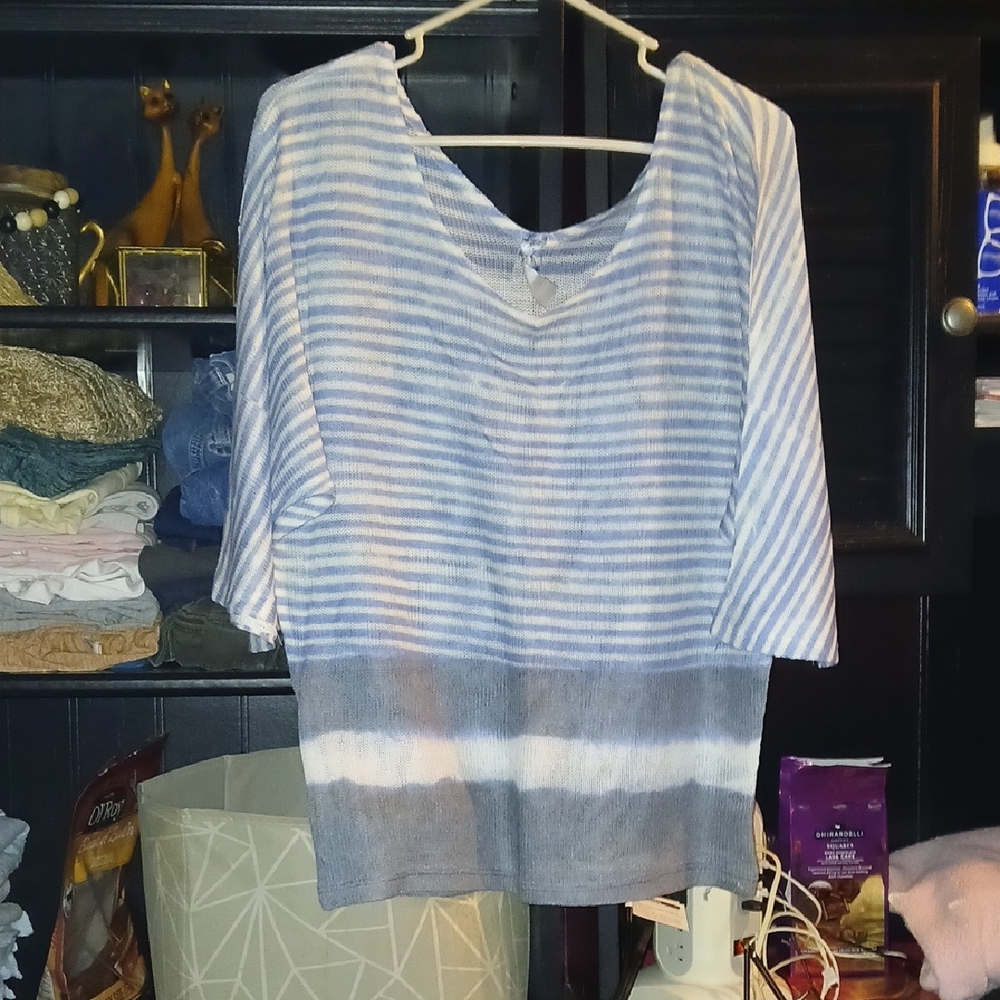 Chic Striped Blue and White Long Sleeve Top